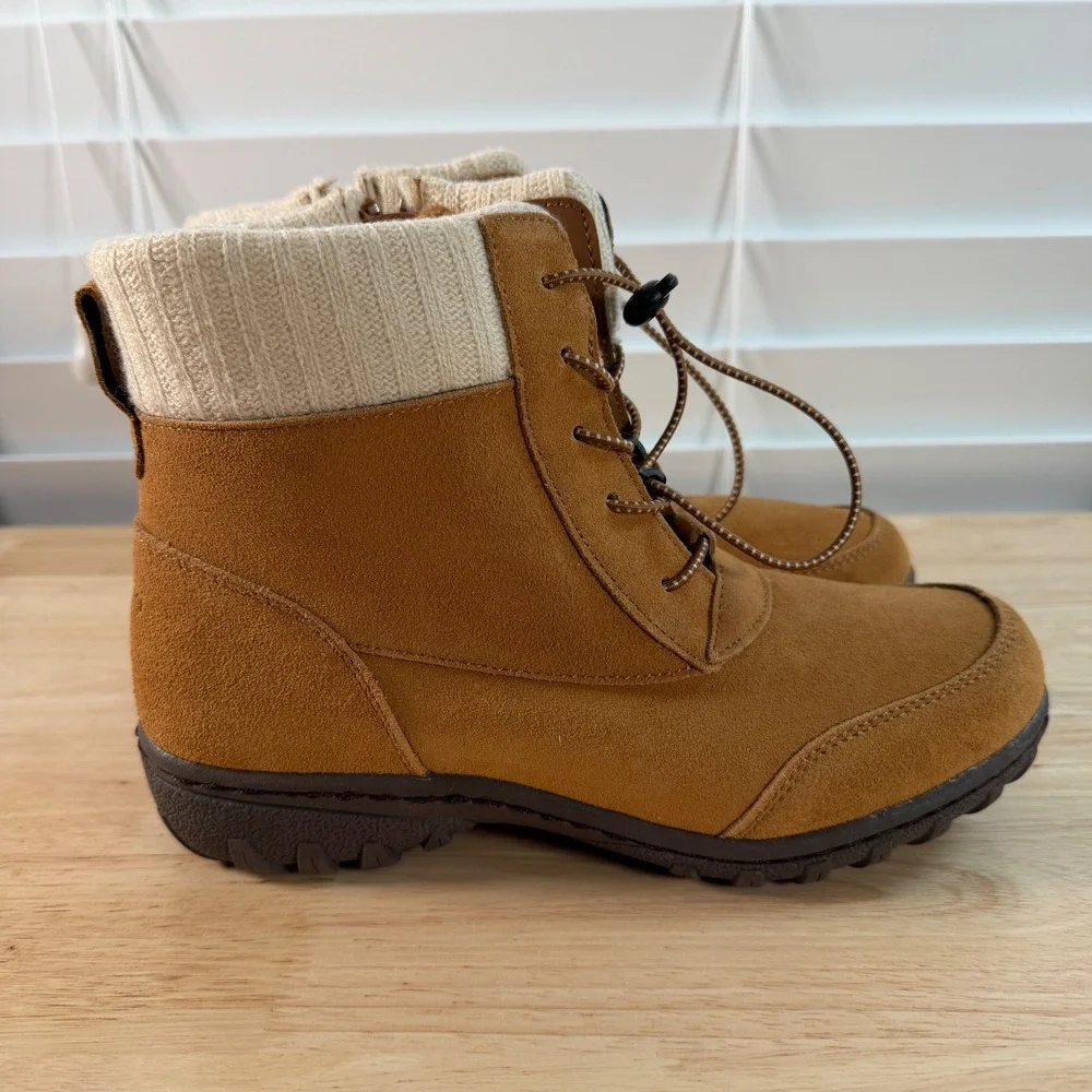 Sporto Boho Camel Brown Suede Winter Ankle Boots Sweater Cuff Womens 9 M